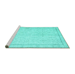 Sideview of Machine Washable Persian Turquoise Traditional Area Rugs, wshtr3580turq