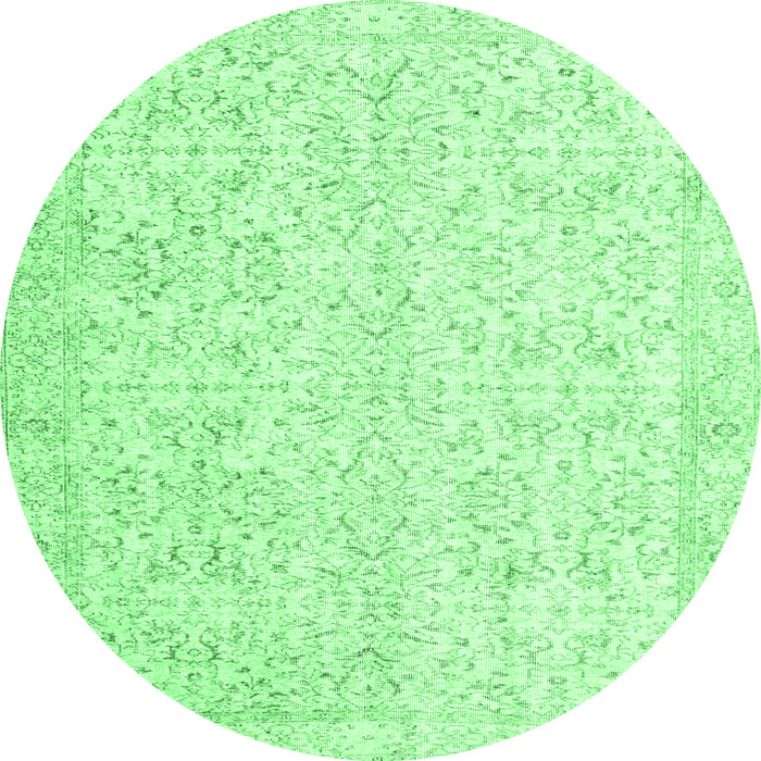 Round Machine Washable Persian Emerald Green Traditional Area Rugs, wshtr3581emgrn