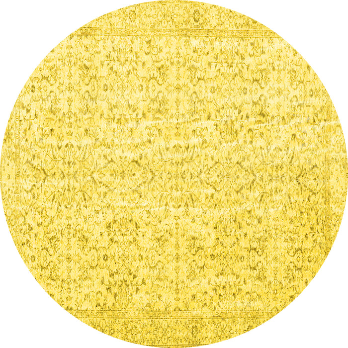 Round Machine Washable Persian Yellow Traditional Rug, wshtr3581yw