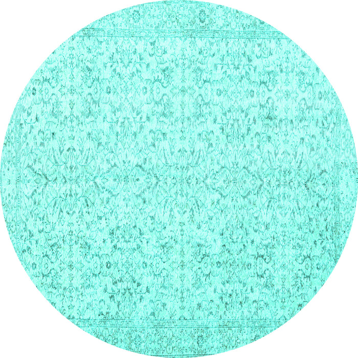 Round Persian Turquoise Traditional Rug, tr3581turq