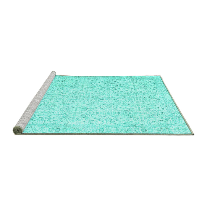 Sideview of Machine Washable Persian Turquoise Traditional Area Rugs, wshtr3581turq
