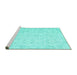 Sideview of Machine Washable Persian Turquoise Traditional Area Rugs, wshtr3581turq