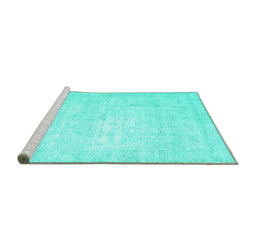 Sideview of Machine Washable Persian Turquoise Traditional Area Rugs, wshtr3582turq