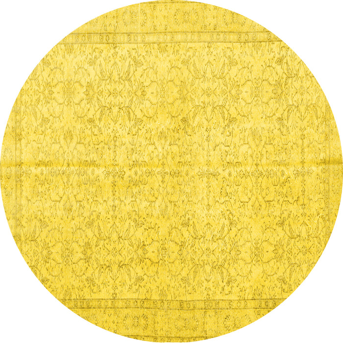 Round Machine Washable Persian Yellow Traditional Rug, wshtr3583yw