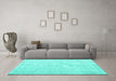 Machine Washable Persian Turquoise Traditional Area Rugs in a Living Room,, wshtr3583turq