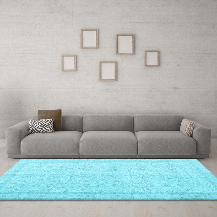 Machine Washable Persian Light Blue Traditional Rug in a Living Room, wshtr3583lblu