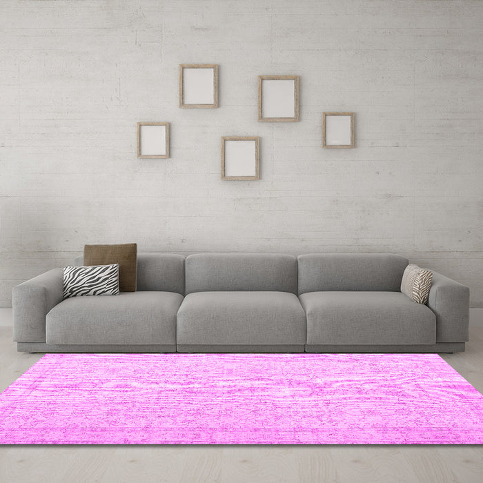 Machine Washable Persian Pink Traditional Rug in a Living Room, wshtr3583pnk