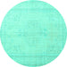 Round Persian Turquoise Traditional Rug, tr3584turq