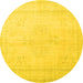 Round Machine Washable Persian Yellow Traditional Rug, wshtr3584yw