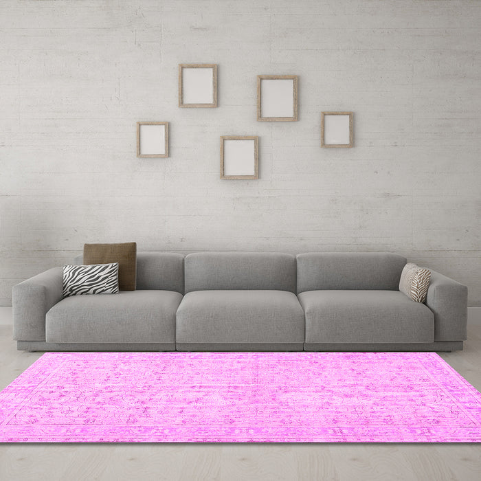 Machine Washable Persian Pink Traditional Rug in a Living Room, wshtr3585pnk