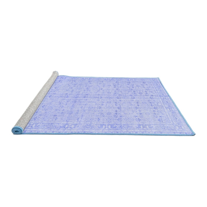 Sideview of Machine Washable Persian Blue Traditional Rug, wshtr3585blu