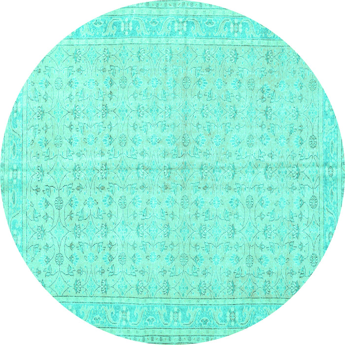 Round Machine Washable Persian Turquoise Traditional Area Rugs, wshtr3585turq