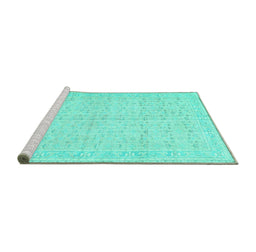 Sideview of Machine Washable Persian Turquoise Traditional Area Rugs, wshtr3585turq