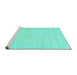 Sideview of Machine Washable Persian Turquoise Traditional Area Rugs, wshtr3585turq