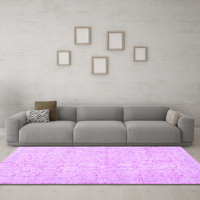 Machine Washable Persian Purple Traditional Area Rugs in a Living Room, wshtr3585pur