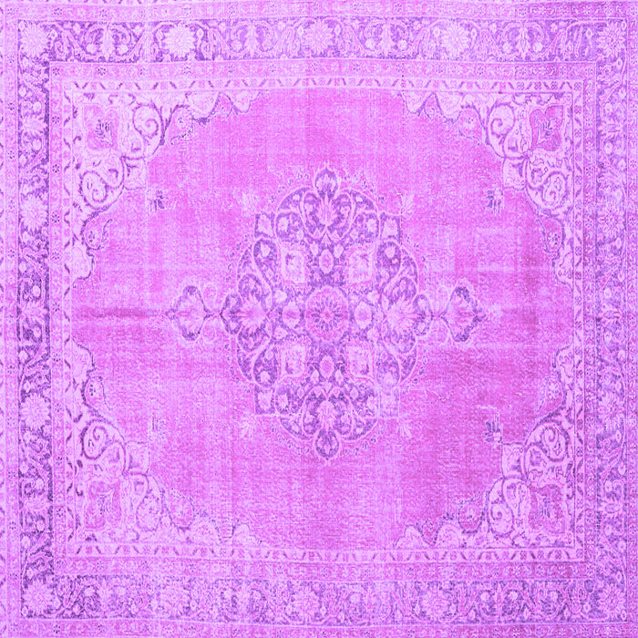 Square Machine Washable Medallion Purple Traditional Area Rugs, wshtr3586pur