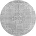 Machine Washable Medallion Gray Traditional Rug, wshtr3586gry