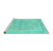 Sideview of Machine Washable Medallion Turquoise Traditional Area Rugs, wshtr3586turq