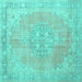 Square Machine Washable Medallion Turquoise Traditional Area Rugs, wshtr3586turq