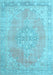 Machine Washable Medallion Light Blue Traditional Rug, wshtr3586lblu