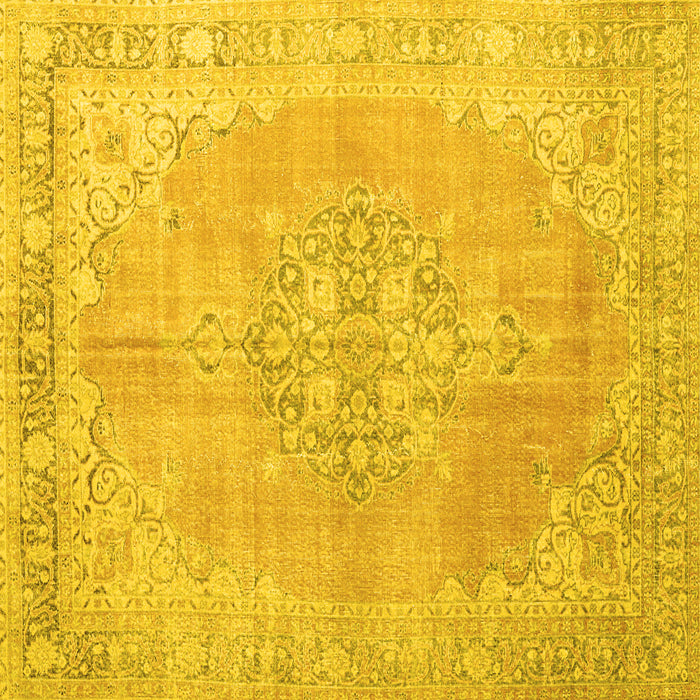 Square Machine Washable Medallion Yellow Traditional Rug, wshtr3586yw