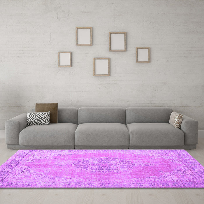 Machine Washable Medallion Purple Traditional Area Rugs in a Living Room, wshtr3586pur