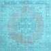 Square Machine Washable Medallion Light Blue Traditional Rug, wshtr3586lblu