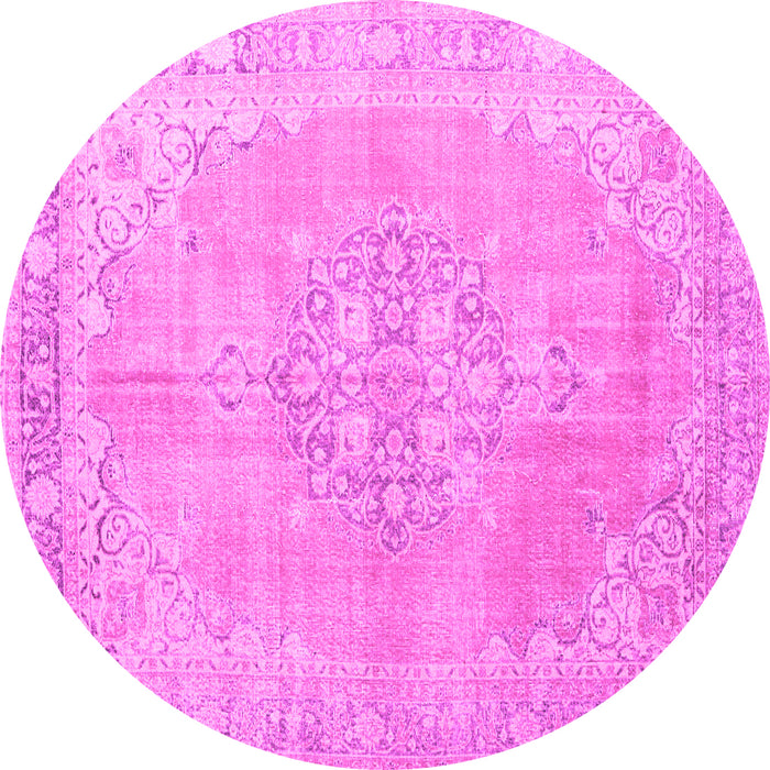 Round Machine Washable Medallion Pink Traditional Rug, wshtr3586pnk