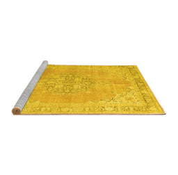 Sideview of Machine Washable Medallion Yellow Traditional Rug, wshtr3586yw