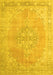 Machine Washable Medallion Yellow Traditional Rug, wshtr3586yw