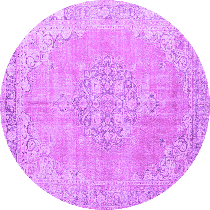 Round Machine Washable Medallion Purple Traditional Area Rugs, wshtr3586pur
