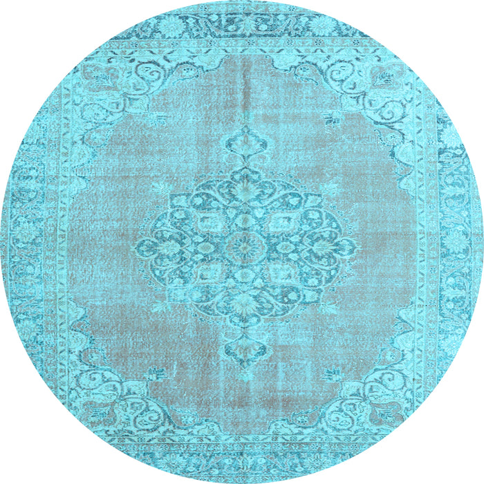 Round Medallion Light Blue Traditional Rug, tr3586lblu