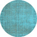 Round Machine Washable Persian Light Blue Traditional Rug, wshtr3587lblu