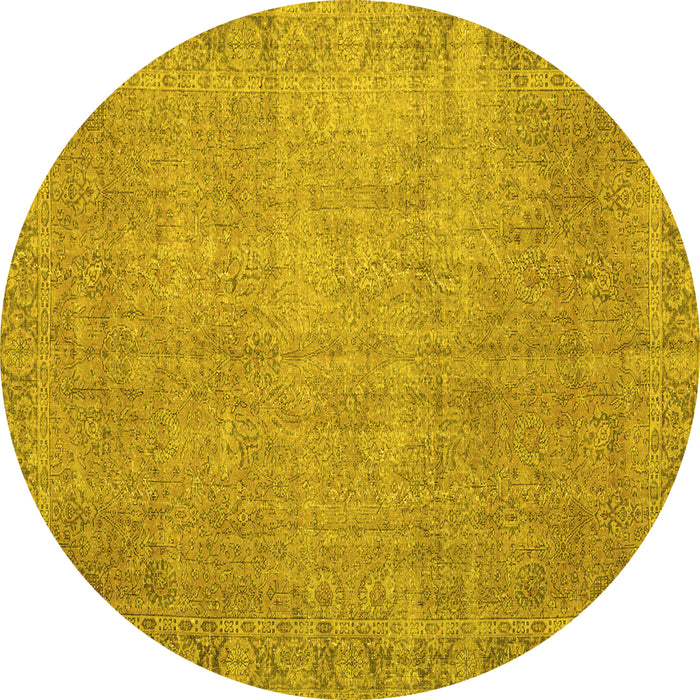 Round Machine Washable Persian Yellow Traditional Rug, wshtr3587yw