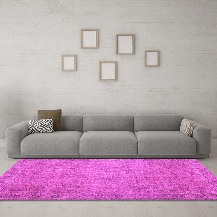 Machine Washable Persian Pink Traditional Rug in a Living Room, wshtr3587pnk