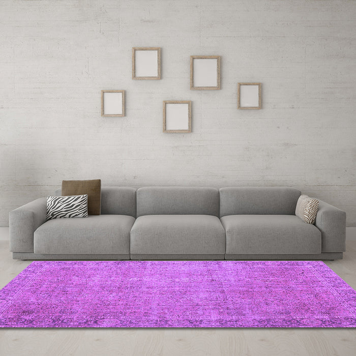 Machine Washable Persian Purple Traditional Area Rugs in a Living Room, wshtr3587pur