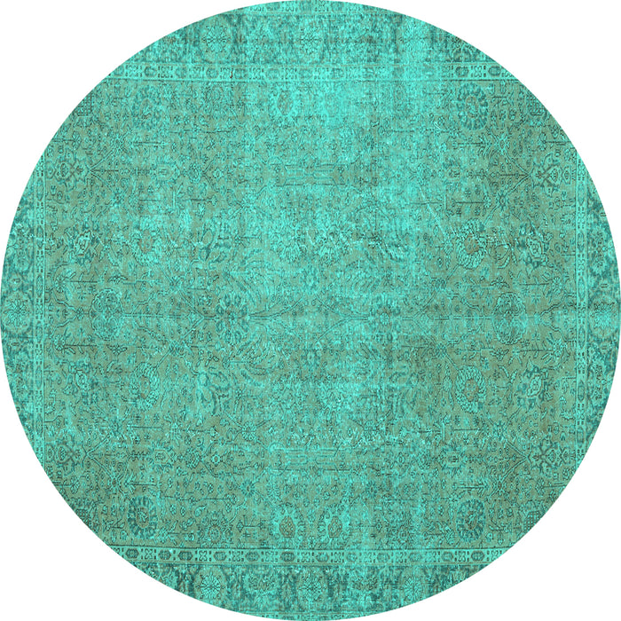 Round Machine Washable Persian Turquoise Traditional Area Rugs, wshtr3587turq