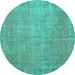 Round Machine Washable Persian Turquoise Traditional Area Rugs, wshtr3587turq