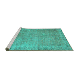 Sideview of Machine Washable Persian Turquoise Traditional Area Rugs, wshtr3587turq