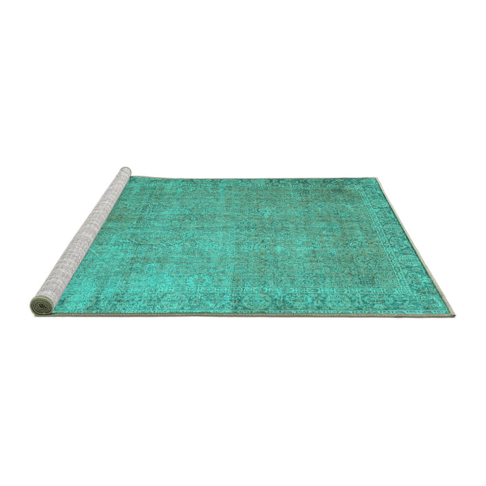 Sideview of Machine Washable Persian Turquoise Traditional Area Rugs, wshtr3587turq