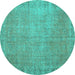 Round Persian Turquoise Traditional Rug, tr3587turq