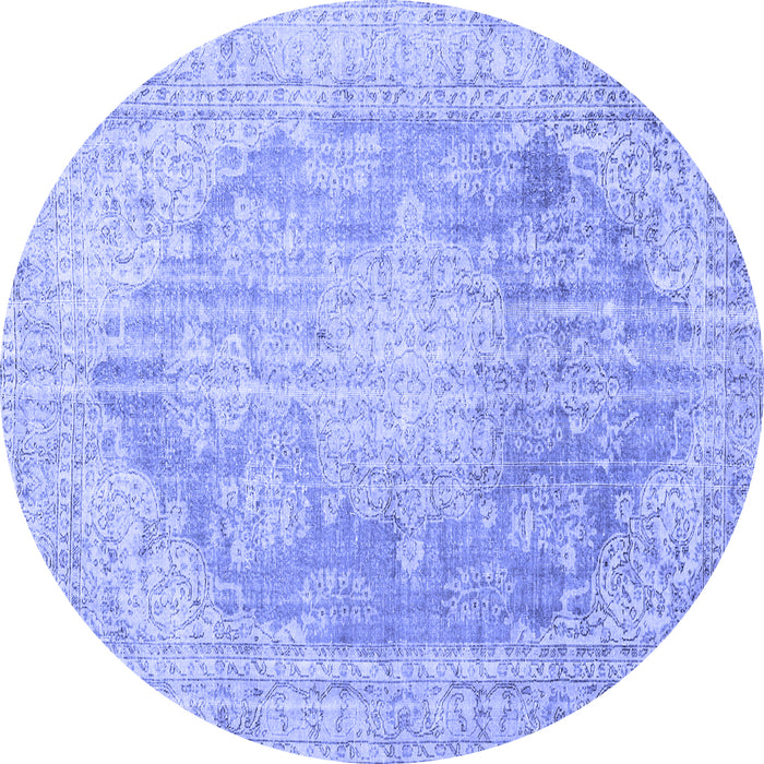 Round Machine Washable Persian Blue Traditional Rug, wshtr3588blu