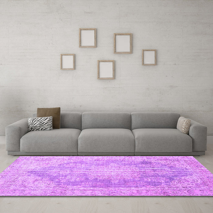 Machine Washable Persian Purple Traditional Area Rugs in a Living Room, wshtr3588pur
