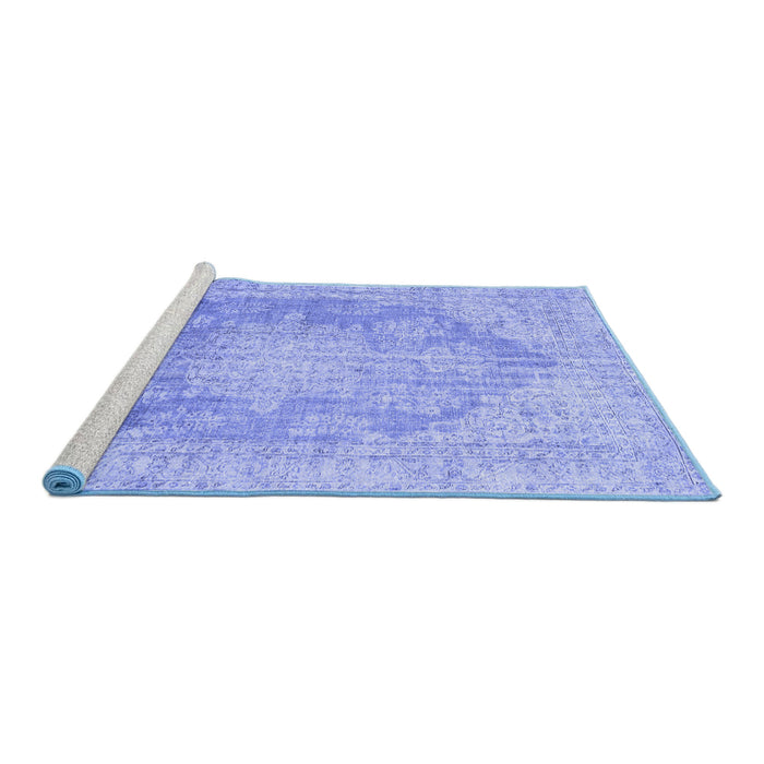 Sideview of Machine Washable Persian Blue Traditional Rug, wshtr3588blu