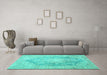Machine Washable Persian Turquoise Traditional Area Rugs in a Living Room,, wshtr3588turq