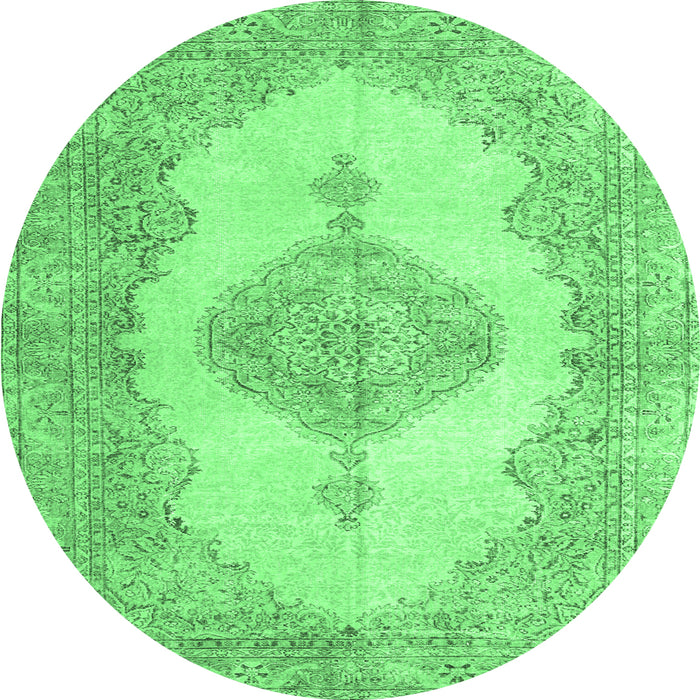 Round Machine Washable Persian Emerald Green Traditional Area Rugs, wshtr3589emgrn
