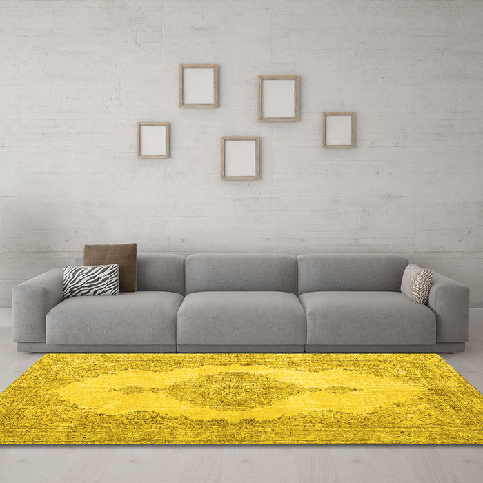 Machine Washable Persian Yellow Traditional Rug in a Living Room, wshtr3589yw