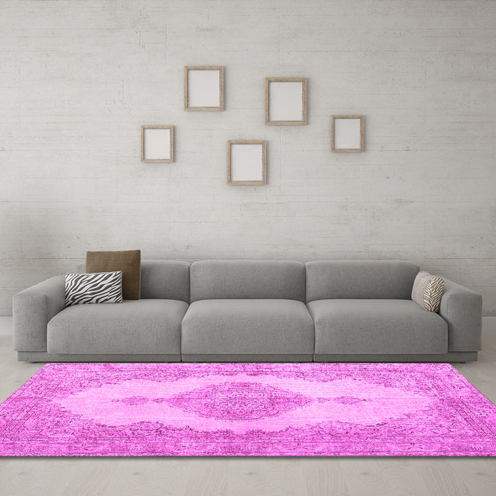 Machine Washable Persian Pink Traditional Rug in a Living Room, wshtr3589pnk