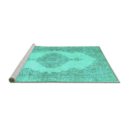 Sideview of Machine Washable Persian Turquoise Traditional Area Rugs, wshtr3589turq