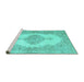 Sideview of Machine Washable Persian Turquoise Traditional Area Rugs, wshtr3589turq